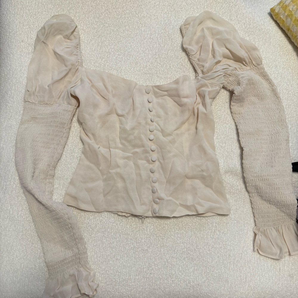 Reformation Cream Blouse with Puff Sleeves